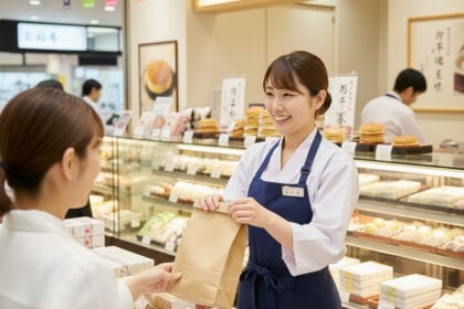 どら焼きを渡す店員