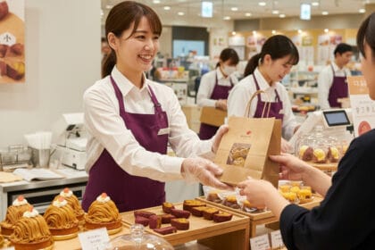 商品を渡す女性店員