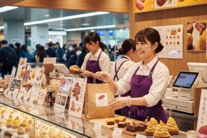 商品を渡す女性店員